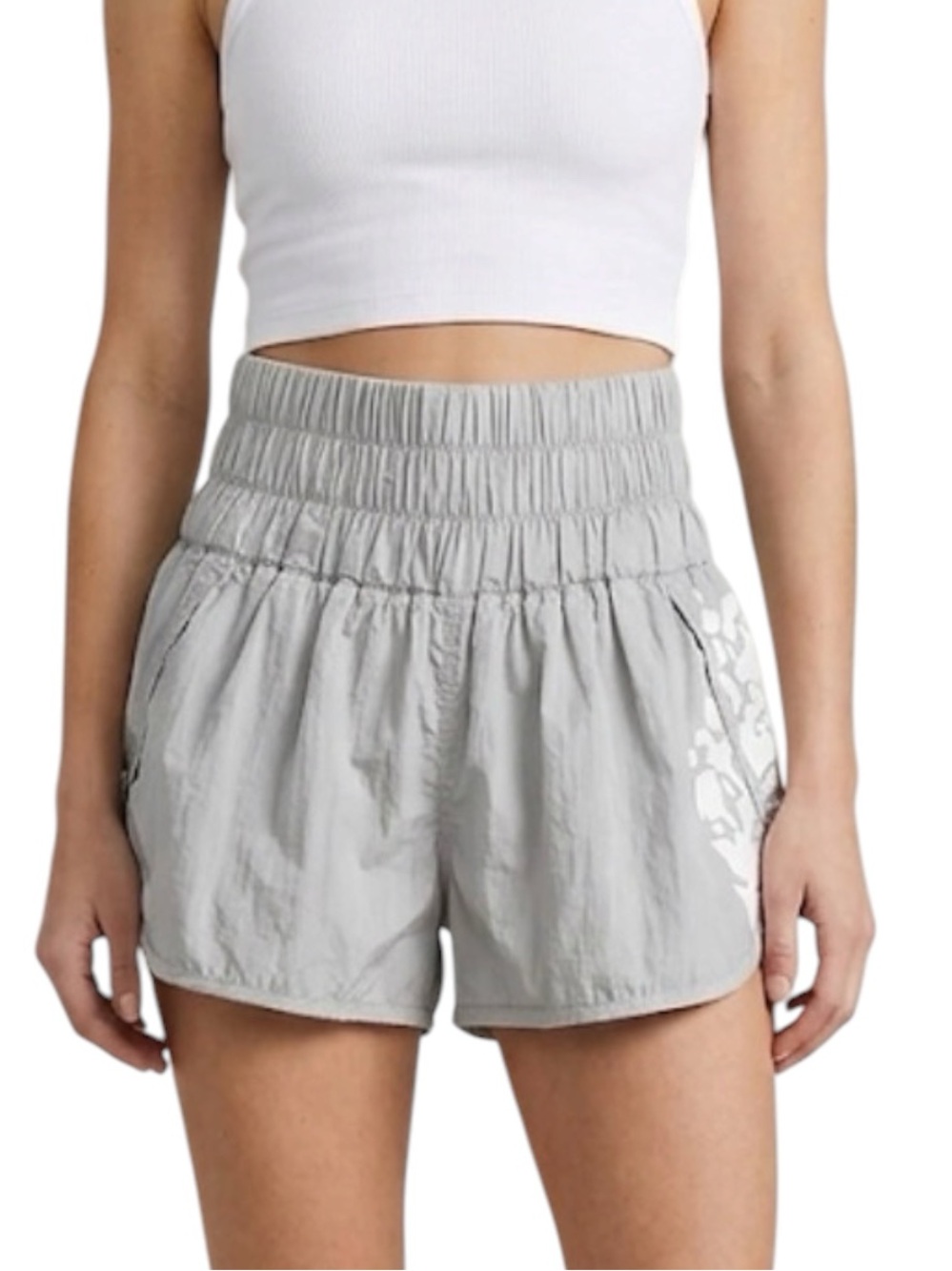 Free People Movement The Way Home Shorts Light Gray High-Waist Smocked Waist S